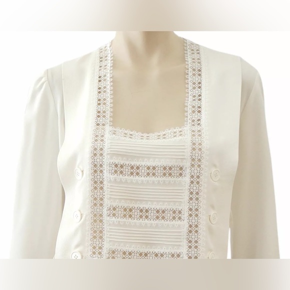 DEREK LAM Ivory White Lace Embroidered Silk Blouse Top - Picture 4 of 7